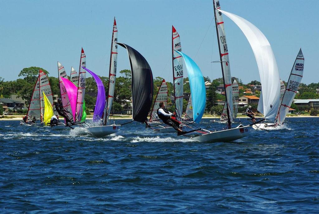 Musto Skiff Worlds 2015 The dash from the top mark ©  Rick Steuart / Perth Sailing Photography http://perthsailingphotography.weebly.com/